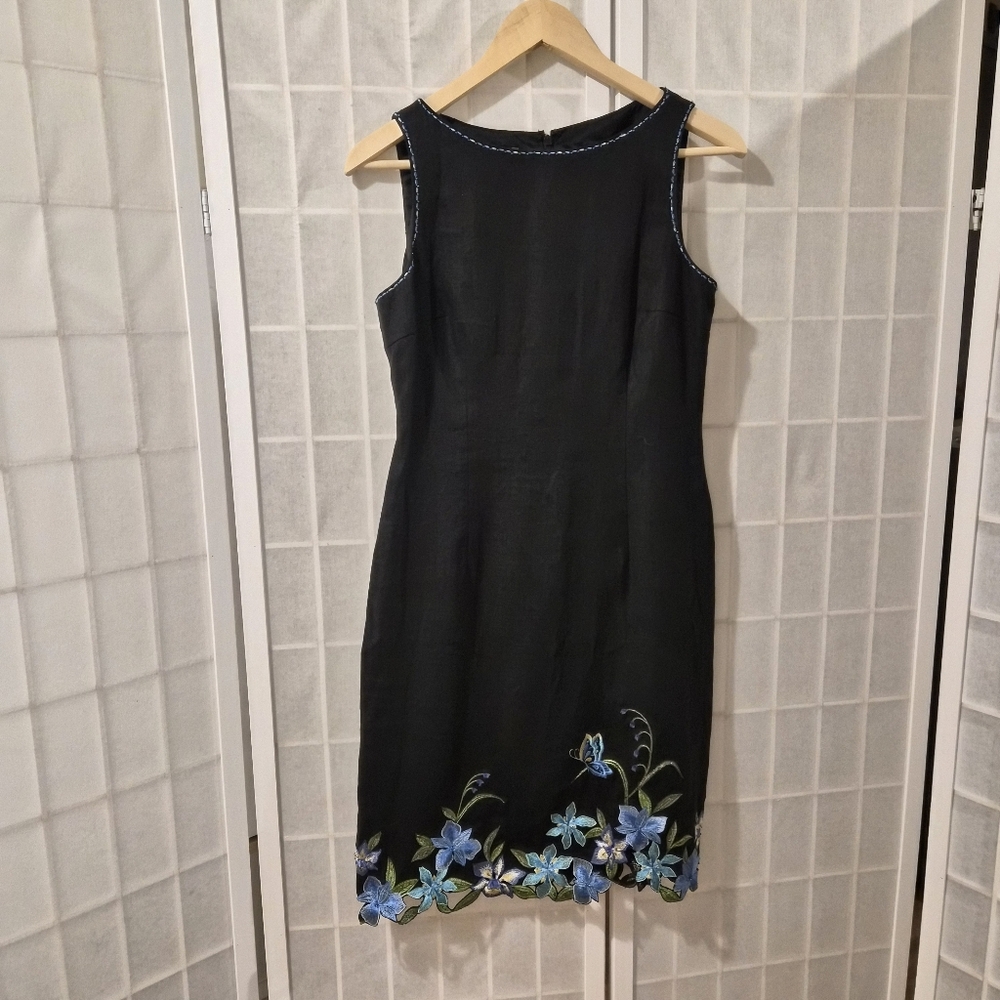 Talbots linen sheath dress embroidery beadwork Sz 6